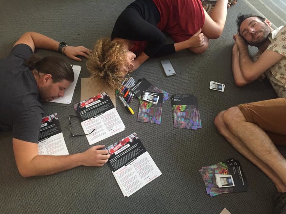 The team rests after a super early start to the day designing a customer scavenger hunt.