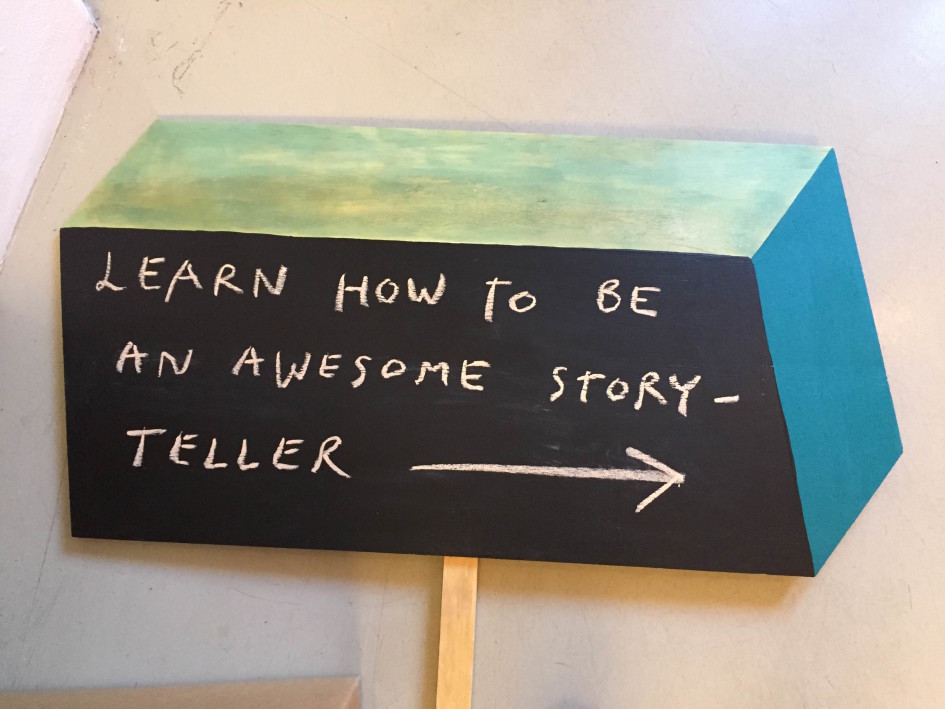 Storytelling Workshop at the Modern Museum Malmö storyteller sign