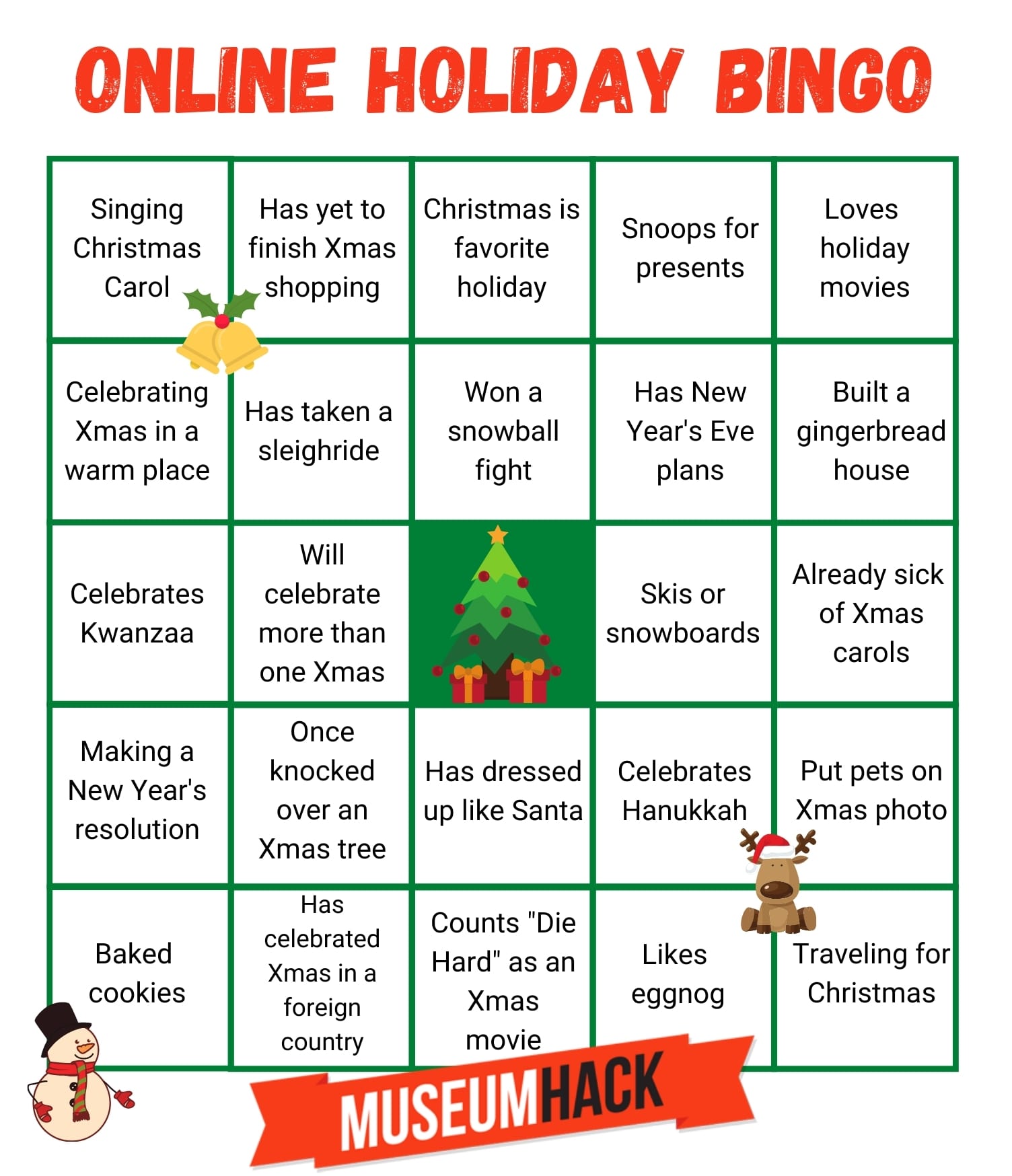 online holiday bingo template