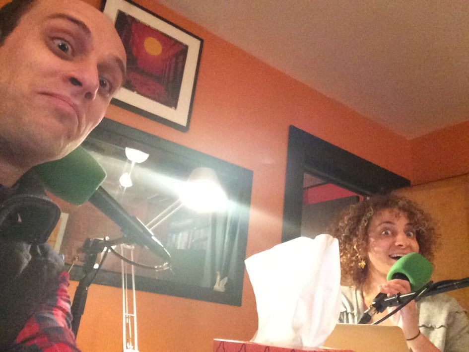 Ethan and Lia in a recording studio for SFMOMA.
