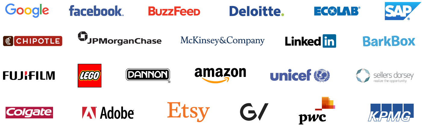 Corporate client logos.